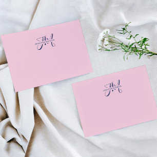 Girly Chic Blush Pink & Navy Blue Script Monogram Notitiekaartje