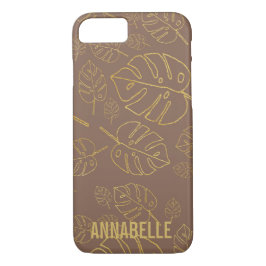 Girly chic bruin goud tropische bladeren 	iPhone 8/7 hoesje