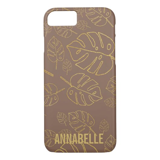 Girly chic bruin goud tropische bladeren Case-Mate iPhone case (Achterkant)