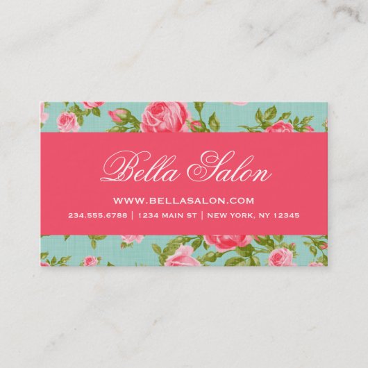 Girly Chic Elegant  Floral Rozen Visitekaartje (Voorkant)