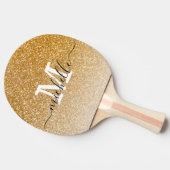 Girly Chic Elegant Gold Glitter Ombre Monogram Tafeltennisbatje (Zijkant)