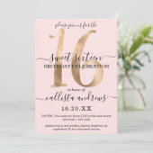 Girly Chic Faux Gold Blush Pink Sweet 16 Kaart (Staand voorkant)