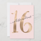Girly Chic Faux Gold Blush Pink Sweet 16 Kaart (Achterkant)