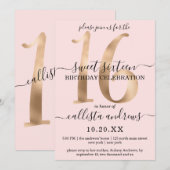 Girly Chic Faux Gold Blush Pink Sweet 16 Kaart (Voorkant / Achterkant)