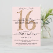Girly Chic Faux Gold Glitter Blush Pink Sweet 16 Kaart (Staand voorkant)