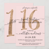 Girly Chic Faux Gold Glitter Blush Pink Sweet 16 Kaart (Voorkant / Achterkant)