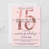 Girly Chic Faux Roos Gold Blush Pink Quinceañera Kaart (Voorkant)