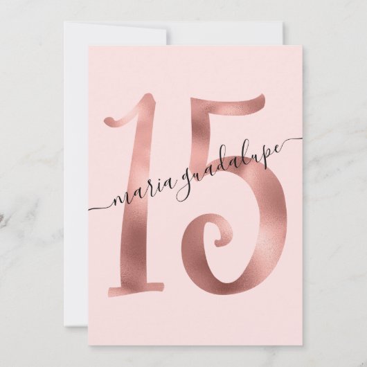 Girly Chic Faux Roos Gold Blush Pink Quinceañera Kaart (Achterkant)