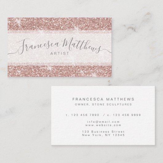 Girly Chic Faux Roos Gold Glitter Script Sparkle Visitekaartje (Voorkant / Achterkant)