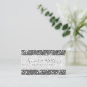 Girly Chic Faux Silver Glitter Script Swashes Visitekaartje (Staand voorkant)