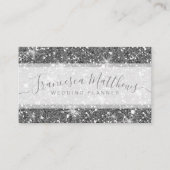 Girly Chic Faux Silver Glitter Script Swashes Visitekaartje (Voorkant)