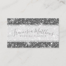 Girly Chic Faux Silver Glitter Script Swashes Visitekaartje