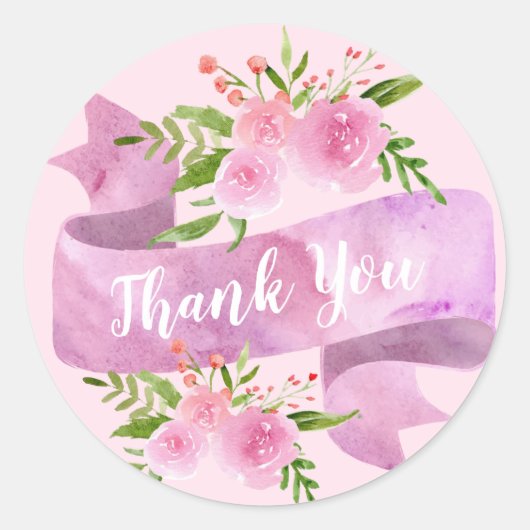 Girly  Chic Floral Blush Pink Rose Dank je Ronde Sticker (Voorkant)
