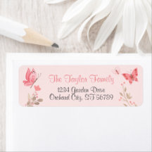 Girly Chic Floral Pink Butterflies Return Mailing
