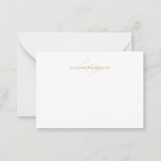 Girly Chic Geel Goud 2 Script Monorgram Notitiekaartje (Voorkant)