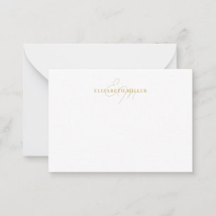 Girly Chic Geel Goud 2 Script Monorgram Notitiekaartje