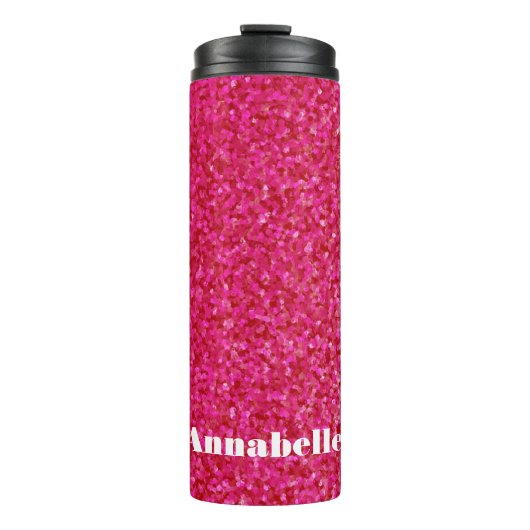 Girly chic glossy shine hot roze gepersonaliseerd thermosbeker (Voorkant)