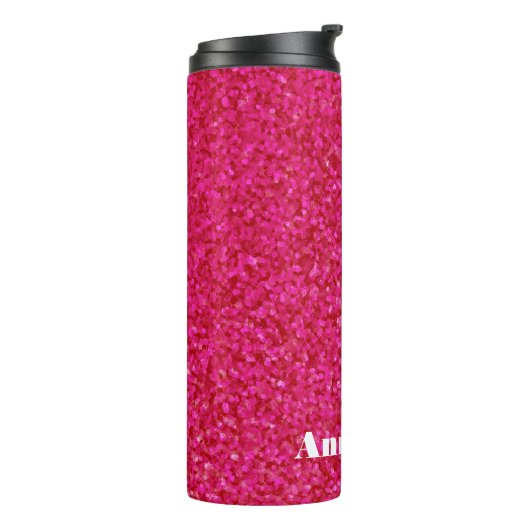 Girly chic glossy shine hot roze gepersonaliseerd thermosbeker (Gedraaid links)