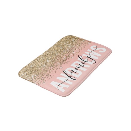 Girly Chic Gold Confetti Pink Gradient Monogram Badmat (Gekanteld)