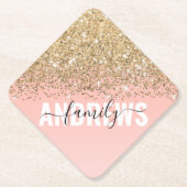 Girly Chic Gold Confetti Pink Gradient Monogram Kartonnen Onderzetters (Voorkant)