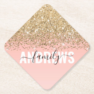 Girly Chic Gold Confetti Pink Gradient Monogram Kartonnen Onderzetters