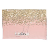 Girly Chic Gold Confetti Pink Gradient Monogram Kussensloop (Voorkant)
