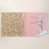 Girly Chic Gold Confetti Pink Gradient Monogram Strandlaken (Voorkant)