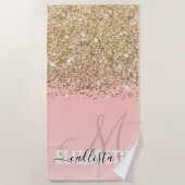 Girly Chic Gold Confetti Pink Gradient Monogram Strandlaken (Voorkant)