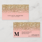 Girly Chic Gold Confetti Pink Gradient Monogram Visitekaartje (Voorkant / Achterkant)