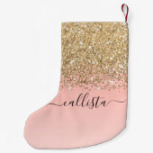 Girly Chic Gold Confetti roze gradiënt ombre Kleine Kerstsok (Achterkant)