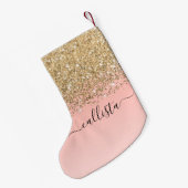 Girly Chic Gold Confetti roze gradiënt ombre Kleine Kerstsok (Achterkant (Hangend))