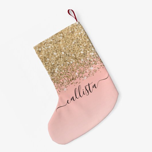 Girly Chic Gold Confetti roze gradiënt ombre Kleine Kerstsok (Achterkant (Hangend))