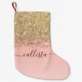 Girly Chic Gold Confetti roze gradiënt ombre Kleine Kerstsok (Voorkant)