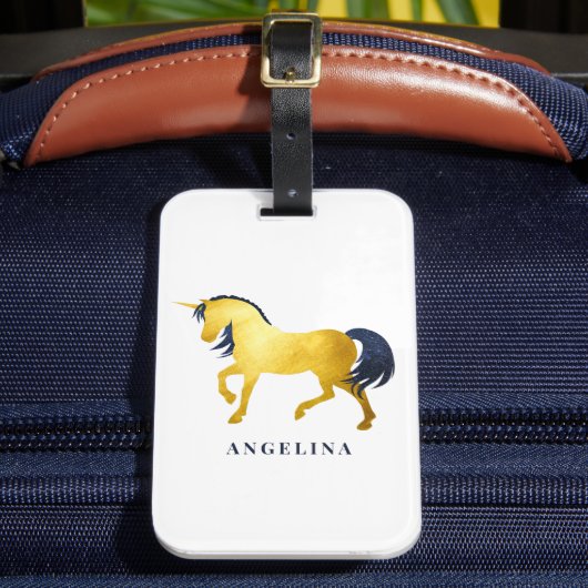 Girly Chic Gold en Celestial Unicorn gepersonalise Bagagelabel (Voorkant Insitu 2)