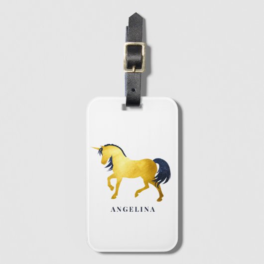 Girly Chic Gold en Celestial Unicorn gepersonalise Bagagelabel (Voorkant (verticaal))
