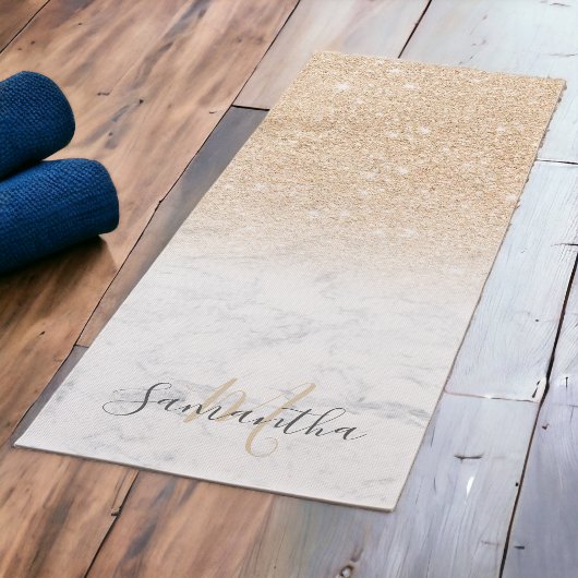 Girly chic goud glitter ombre marmer monogram yogamat