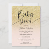 Girly chic goud glitter ombre roze baby shower kaart (Voorkant)