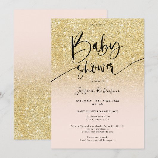 Girly chic goud glitter ombre roze baby shower kaart (Voorkant / Achterkant)