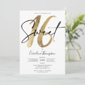 Girly chic gouden rand script foto Sweet 16 Kaart (Staand voorkant)