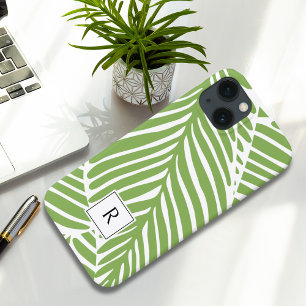 Girly Chic Green Leaves Monogram Case-Mate iPhone Case