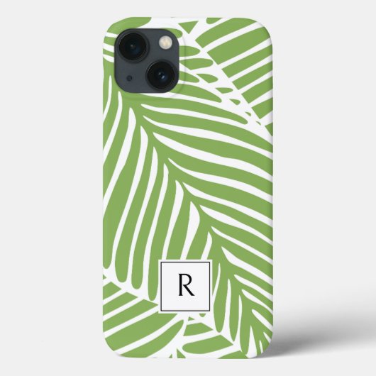 Girly Chic Green Leaves Monogram Case-Mate iPhone Case (Achterkant)