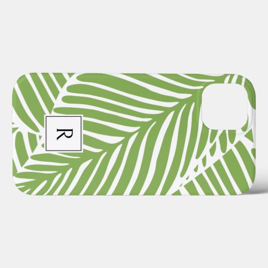 Girly Chic Green Leaves Monogram Case-Mate iPhone Case (Achterkant (horizontaal))
