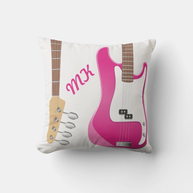Girly Chic Hot Pink Electric Guitar White Stripes Kussen (Voorkant)