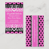 Girly Chic Hot Pink en Black Polka Dots Visitekaartje (Voorkant / Achterkant)