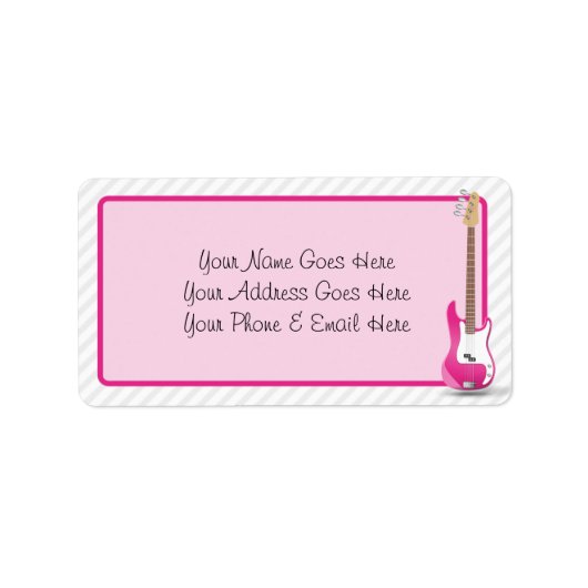 Girly Chic Hot Roze Elektrische Gitaar Witte Strep Etiket (Voorkant)