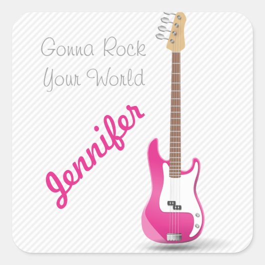 Girly Chic Hot Roze Elektrische Gitaar Witte Strep Vierkante Sticker (Voorkant)
