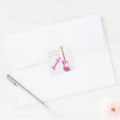 Girly Chic Hot Roze Elektrische Gitaar Witte Strep Vierkante Sticker (Envelop)