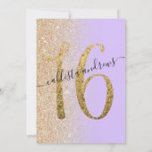 Girly Chic Lavendel Goud Glitter Ombre Sweet 16 Kaart (Achterkant)