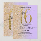 Girly Chic Lavendel Goud Glitter Ombre Sweet 16 Kaart (Voorkant / Achterkant)