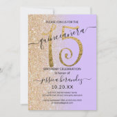 Girly Chic Lavendel Gouden Glitter Ombre Quinceañe Kaart (Voorkant)